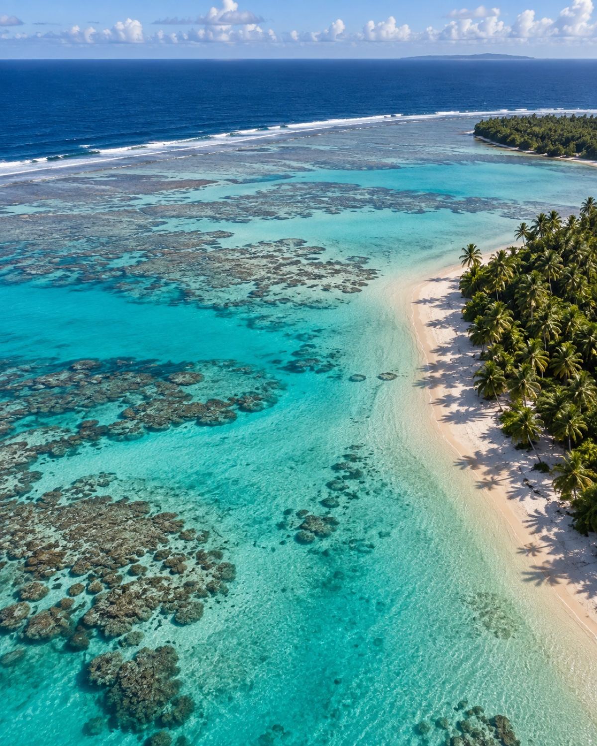 Pacific lagoon and palm-lined coastline illustration